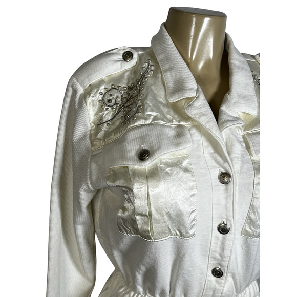Vintage Saint Germain Paris Jumpsuit Womens 10 White Button Down Embellished 80s - Picture 3 of 16